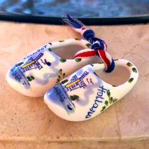Vintage Ceramic  Clogs with Windmill Design from Holland -Miniature Clogs